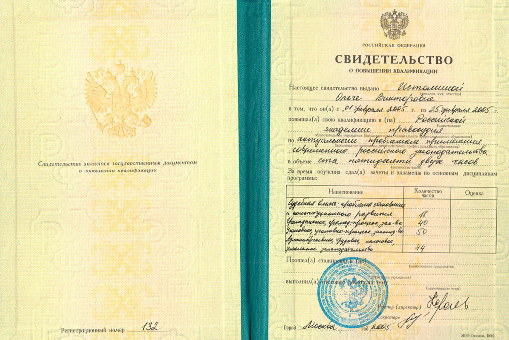 Свидетельство о повышении квалификации